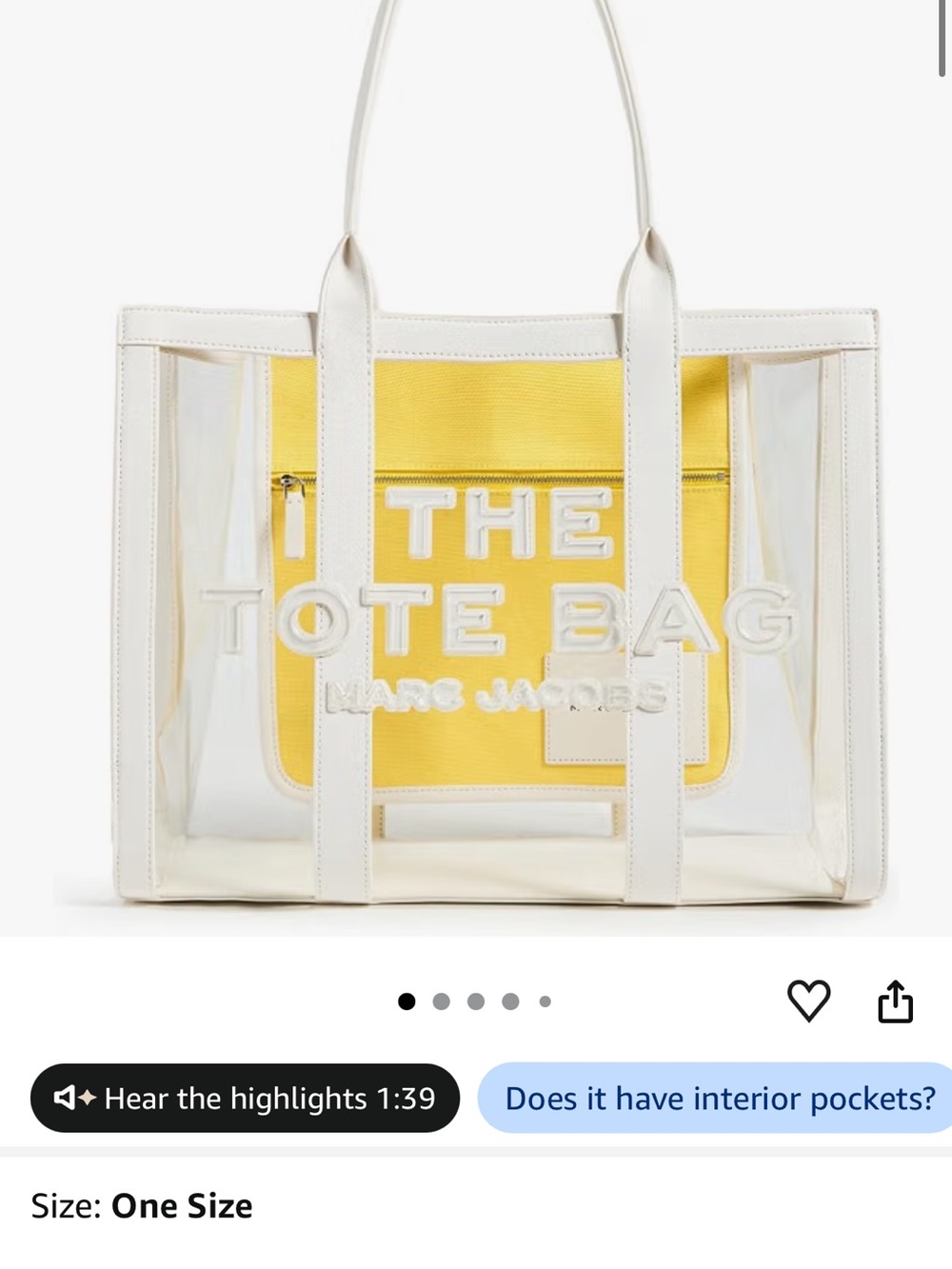 Marc Jacobs Clear PVC Tote with White Trim and Yellow Pouch